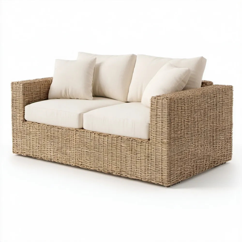 Dwuosobowa sofa ogrodowa z technorattanu Beżowa/Jasnokremowa 150 x 85 x 75 cm