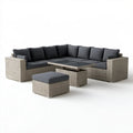 Narożnik ogrodowy z technorattanu szary z grafitowymi poduszkami, 250 x 200 x 65 cm