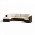 Modułowa narożna sofa ogrodowa z technorattanu PE, brązowa z kremowymi poduszkami, 330 x 210 x 70 cm