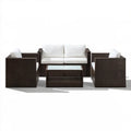 4-częściowy zestaw mebli ogrodowych z technorattanu PE, ciemnobrązowy/kremowy, sofa 124 x 68 x 80 cm, fotele 74 x 68 x 80 cm, stolik 90 x 50 x 45 cm