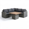 Ogrodowa sofa narożna z technorattanu 210 x 210 cm ze stolikiem, szara/grafitowa/naturalny brąz