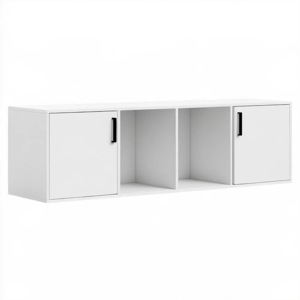 Biało-czarna szafka z płyty laminowanej 120 x 30 x 40 cm z 2 drzwiami i 2 wnękami