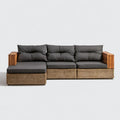 Lewostronna sofa narożna ogrodowa 3-osobowa z technorattanu i drewna akacjowego, antracytowo-brązowa, 220 x 145 x 70 cm