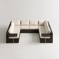 Modułowa sofa ogrodowa w kształcie U z technorattanu, ciemnobrązowa/kremowa/czarna, 300 × 220 × 75 cm