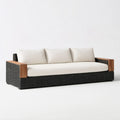 Trzyosobowa sofa ogrodowa z technorattanu i drewna akacjowego, czarno-brązowo-kremowa, 230 x 90 x 75 cm