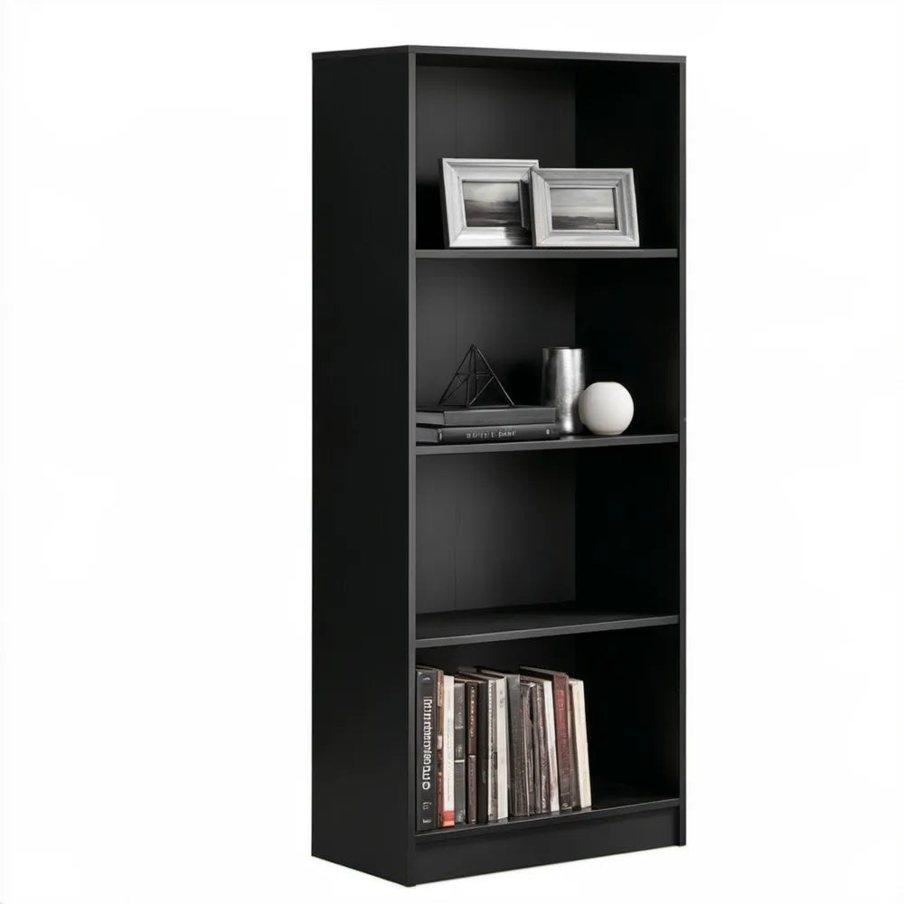 Czarny regał z płyty wiórowej laminowanej 60 x 30 x 180 cm z 4 otwartymi półkami