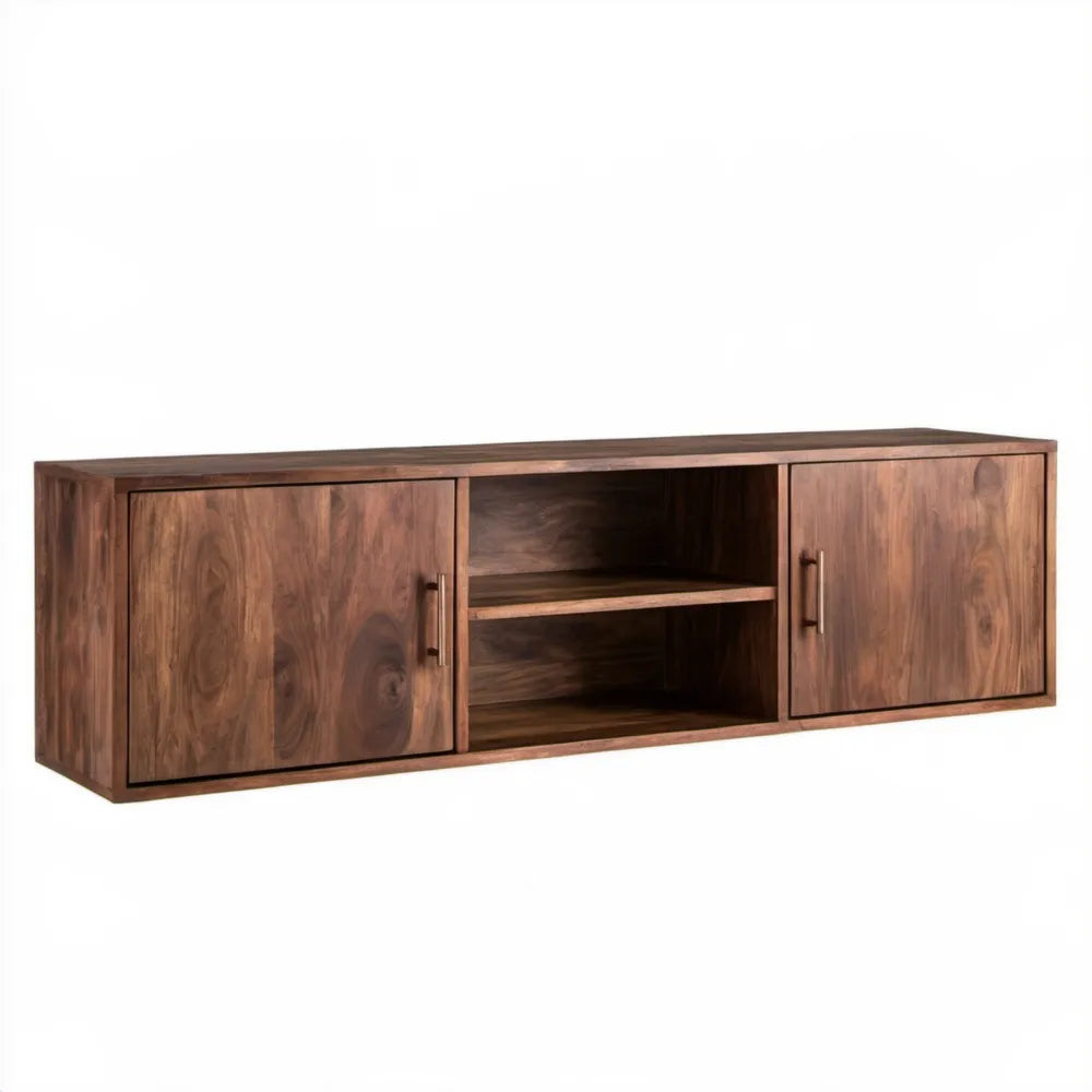 Szafka RTV z litego drewna palisandru indyjskiego, brązowa, 140 × 30 × 40 cm