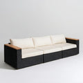 3-osobowa modułowa sofa ogrodowa z technorattanu PE, czarna z kremowymi poduszkami, 240 x 80 x 65 cm